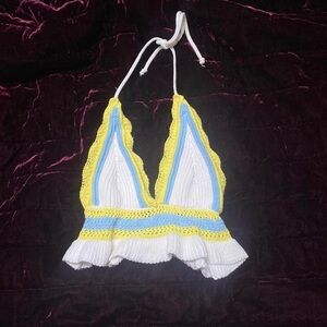 Yellow and Blue Knit Halter Top